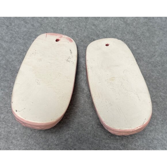 Vintage Pink Ceramic Slipper Wall Planters with Floral Quilt Pattern Hanging Pai - Picture 5 of 9